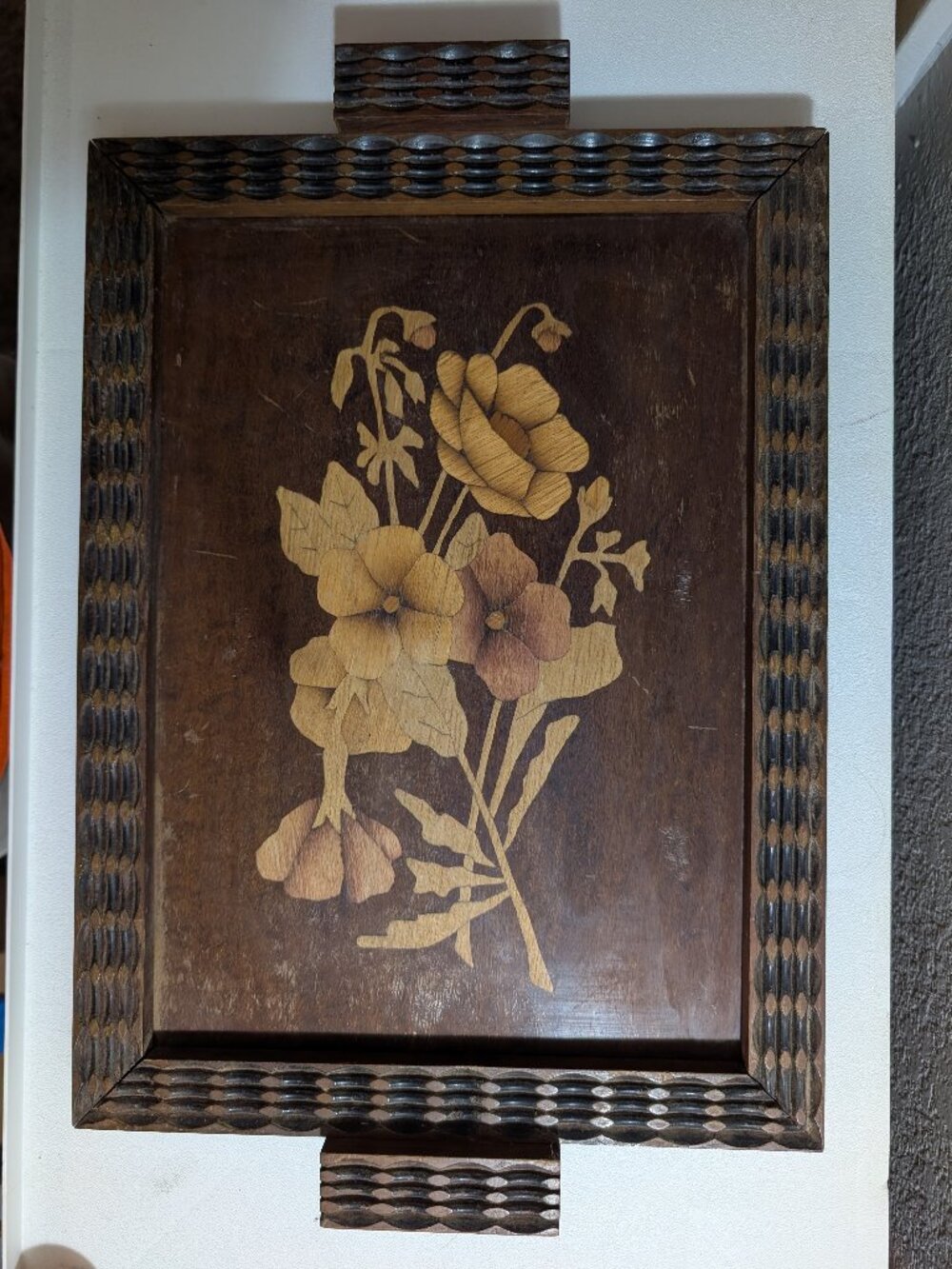 Vintage Brazilian Wood Marquetry Serving Tray, Curitiba, Paraná - Handmade Inlay